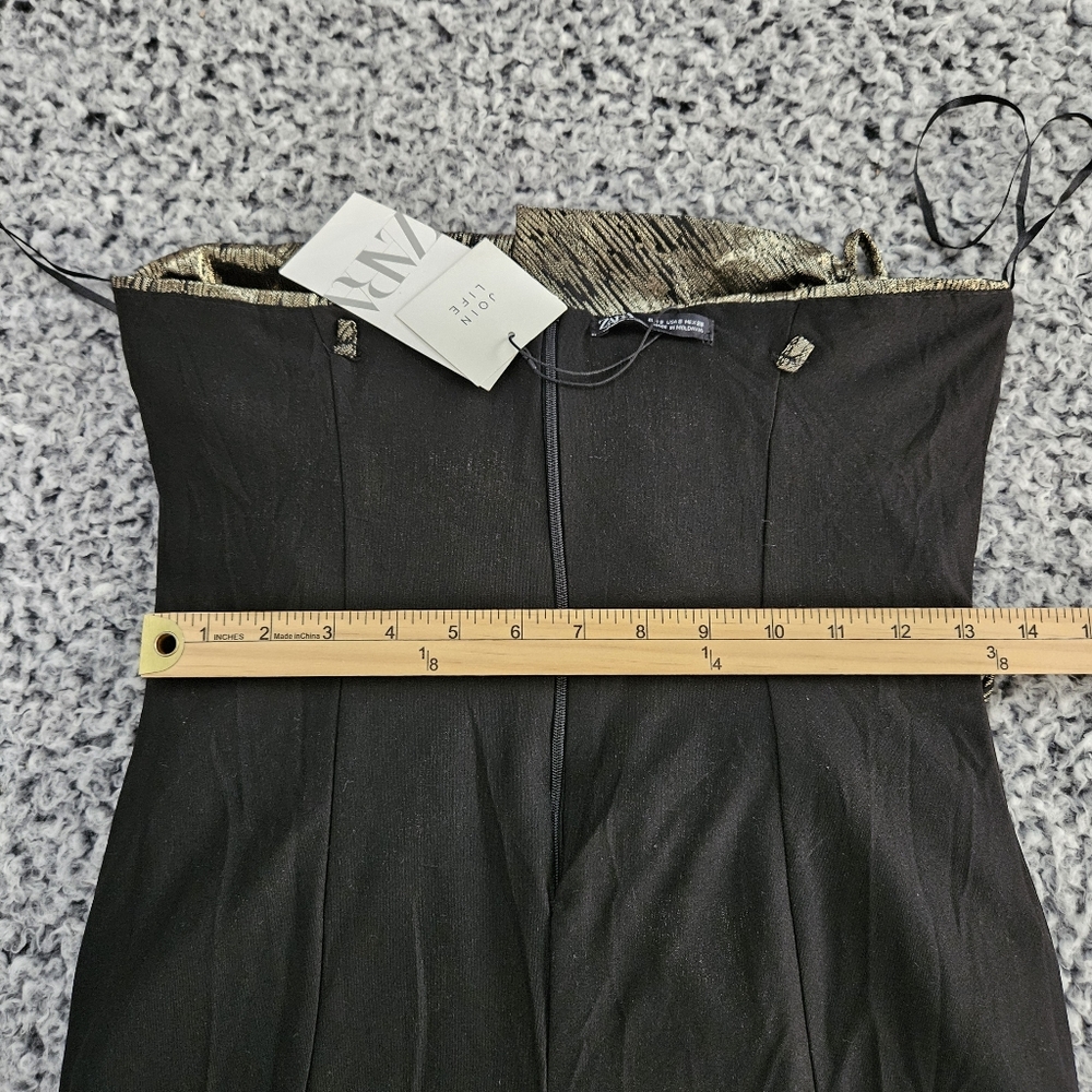 Zara Gold Metallic Mini Dress S Small Sleeveless Ruffled Bow Holiday Party - Picture 11 of 14